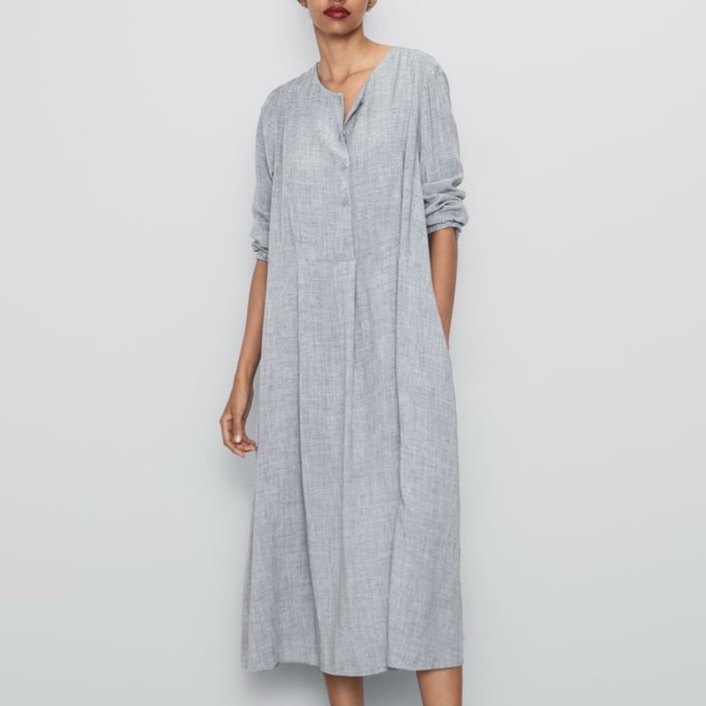 Zara midi grey elegant dress article 4886/257/803 Zara pleated midi dres…